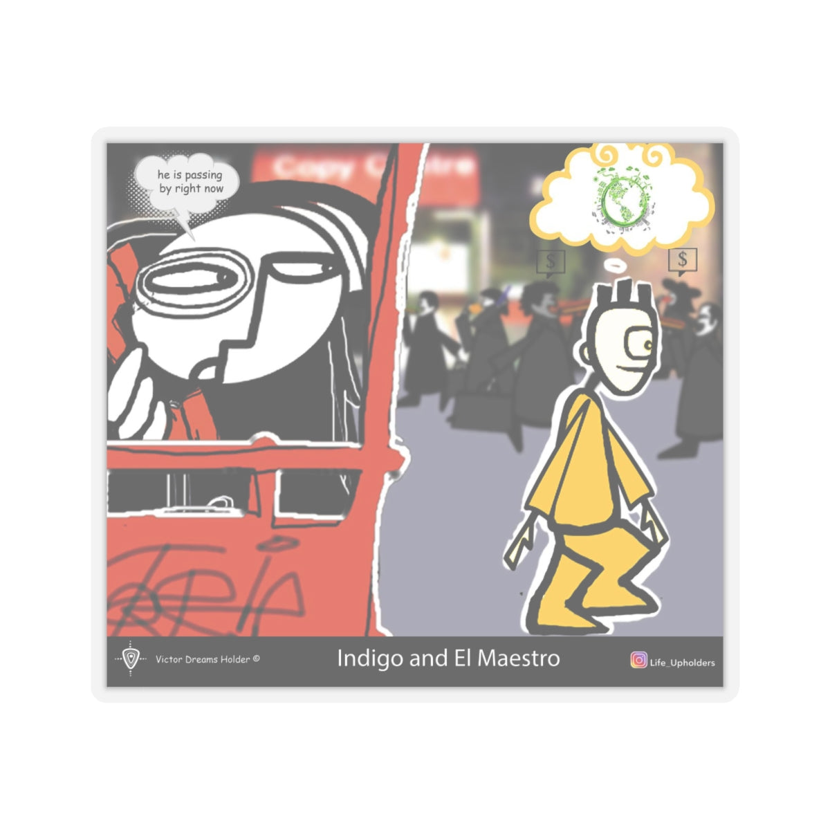 He is passing by right now / Stickers comics collection series / English