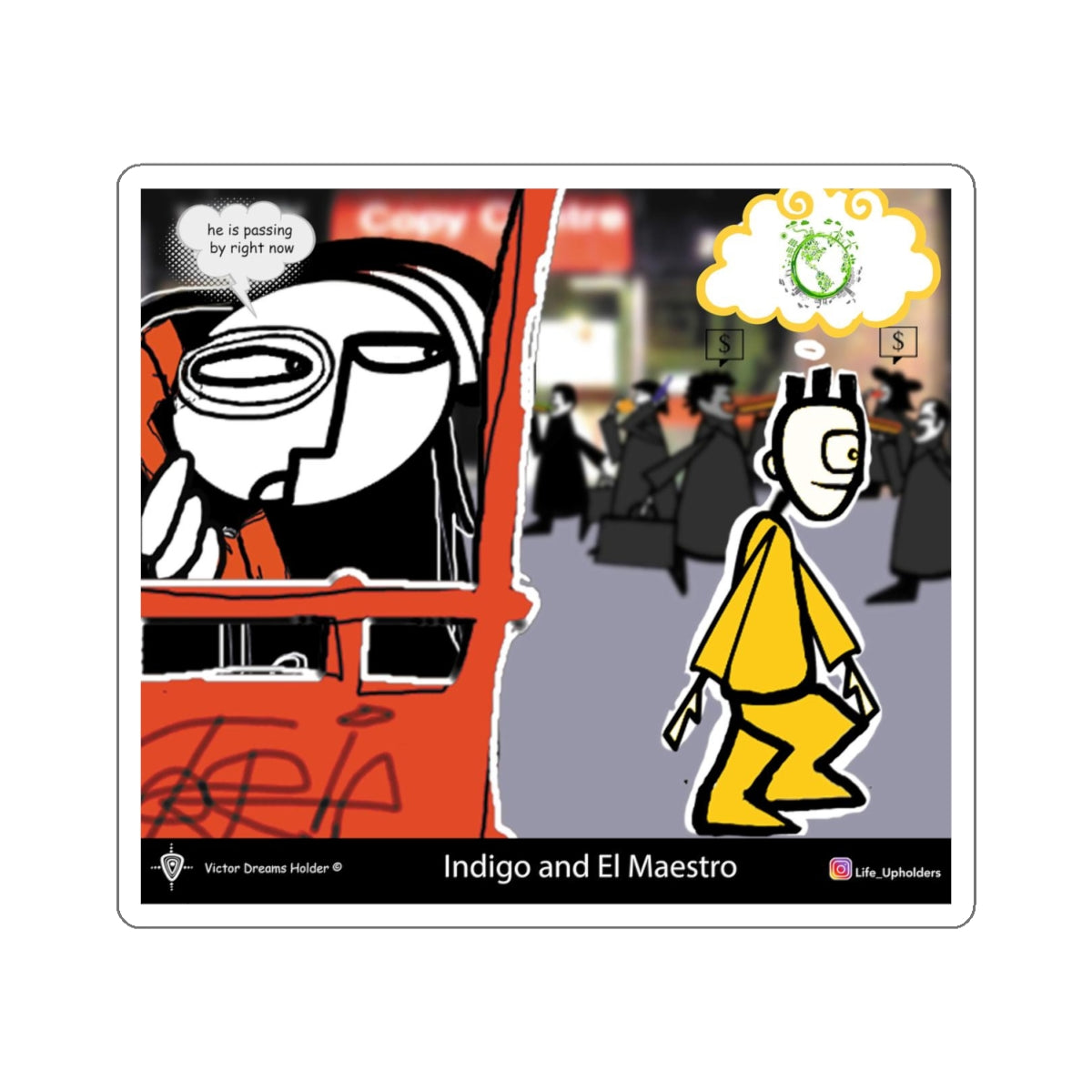 He is passing by right now / Stickers comics collection series / English
